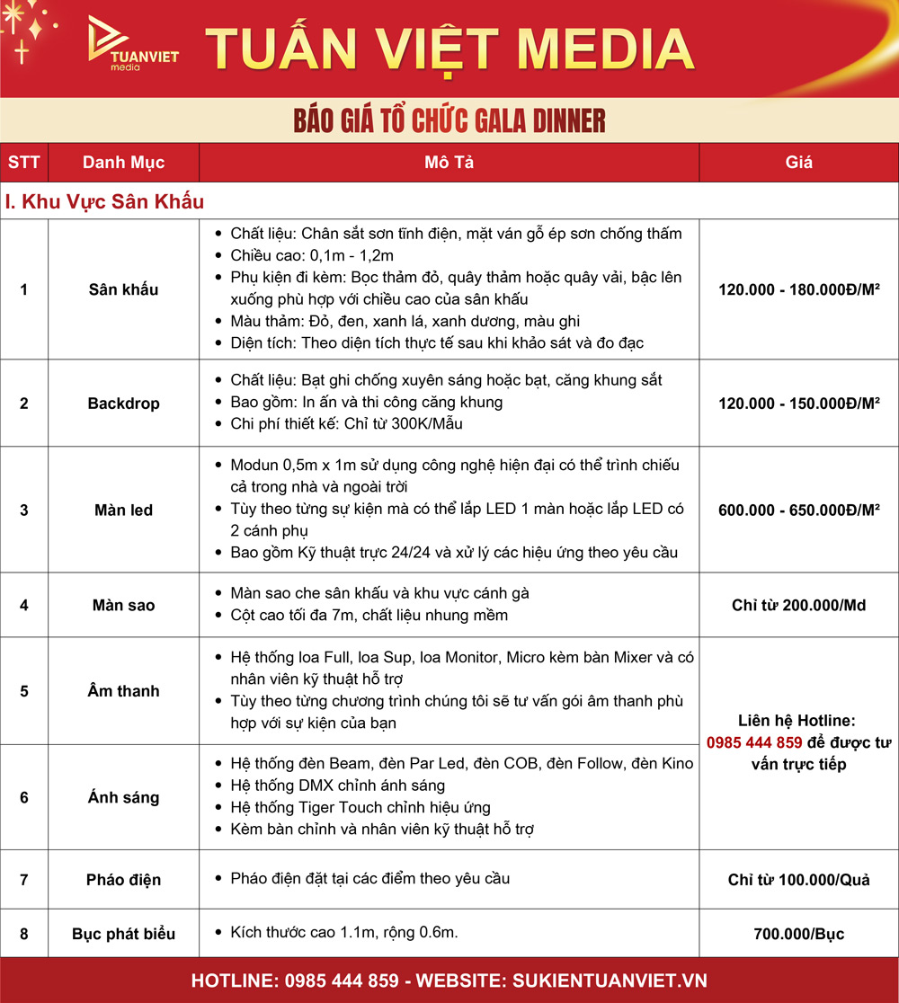 báo giá tổ chức gala dinner