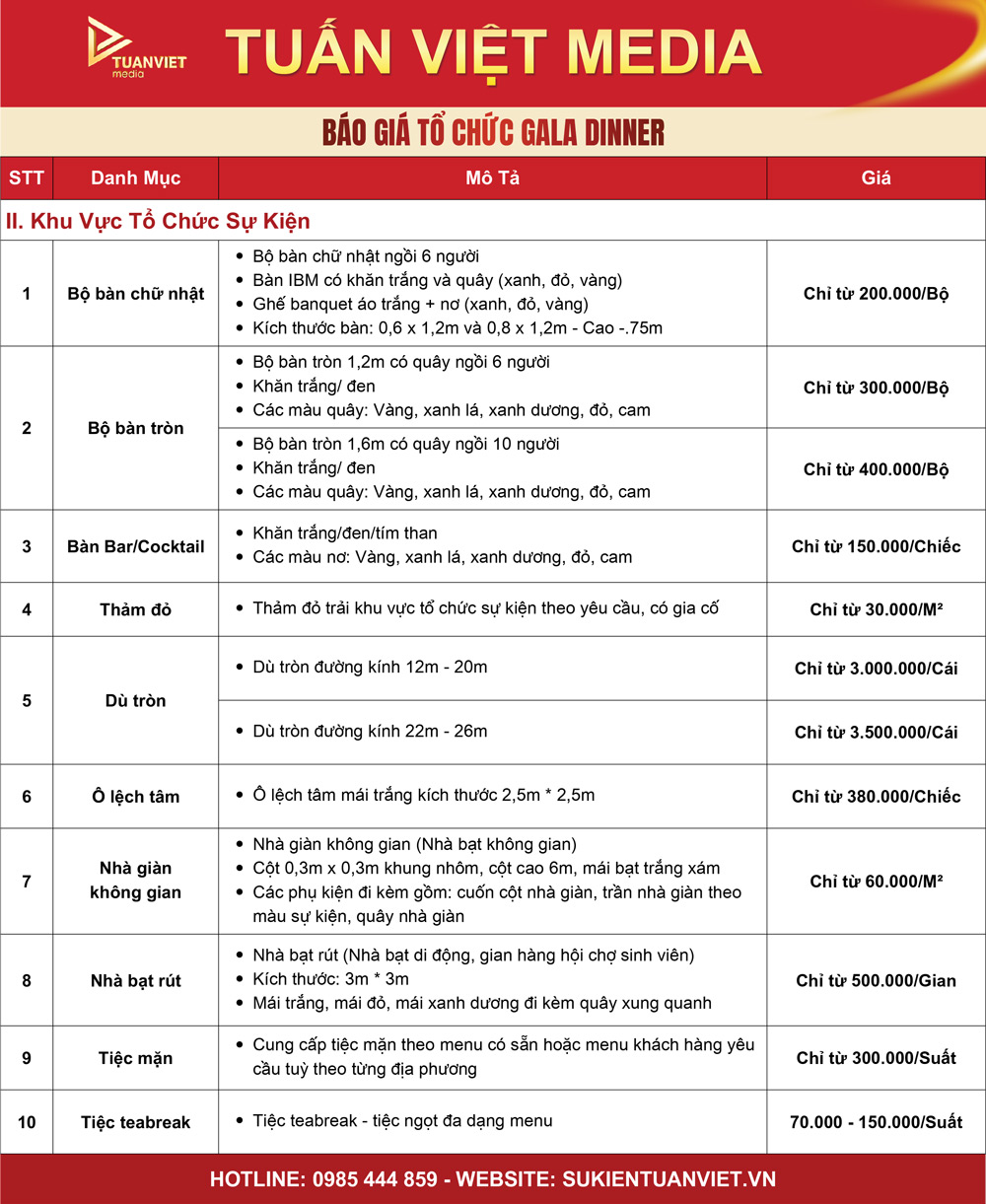 báo giá tổ chức gala dinner trọn gói