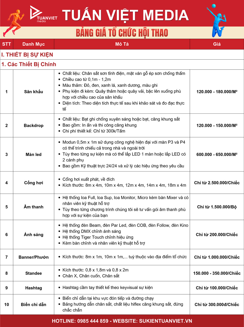 báo giá tổ chức hội thao
