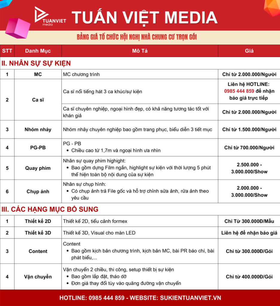 báo giá tổ chức hội nghị nhà chung cư lần đầu