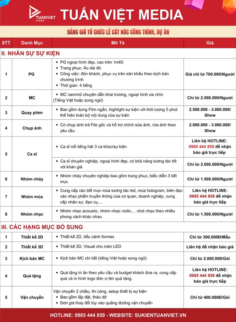 báo giá tổ chức lễ cất nóc công trình