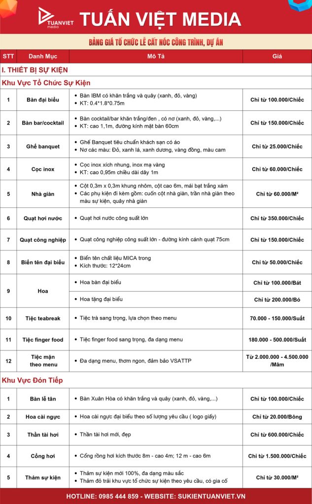 báo giá tổ chức lễ cất nóc công trình trọn gói