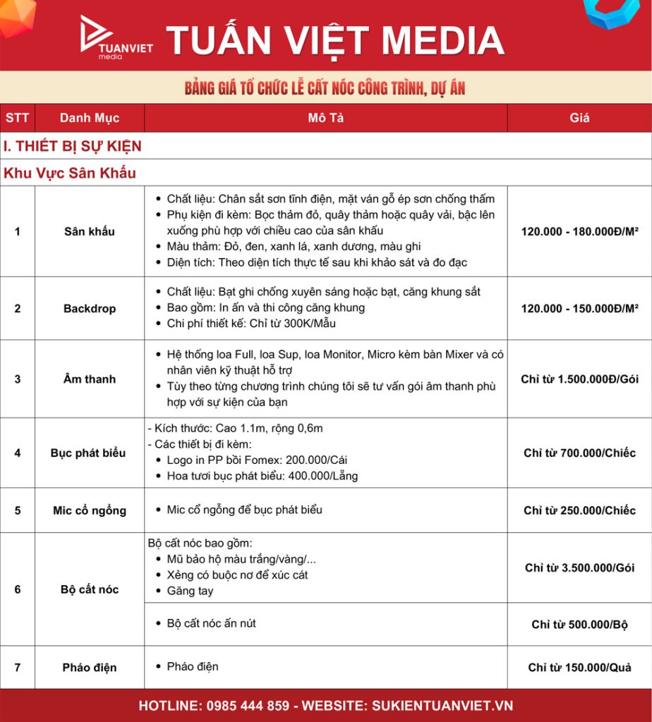 báo giá tổ chức lễ cất nóc
