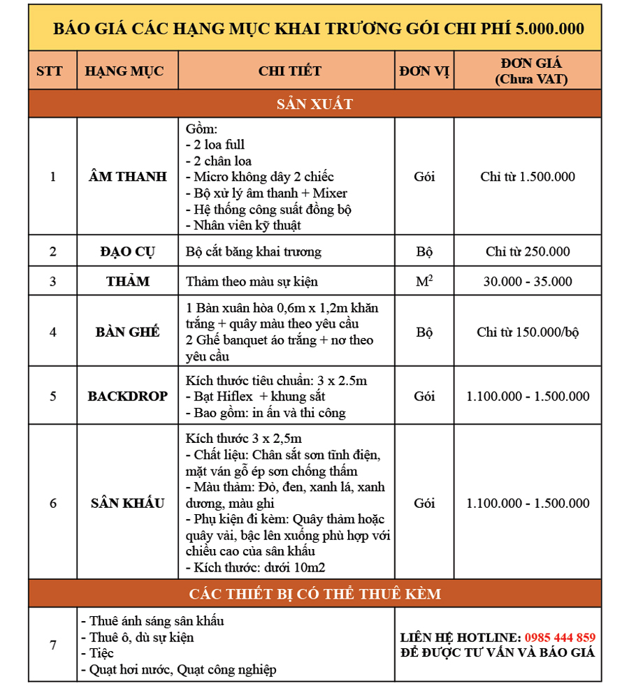 báo giá tổ chức khai trương