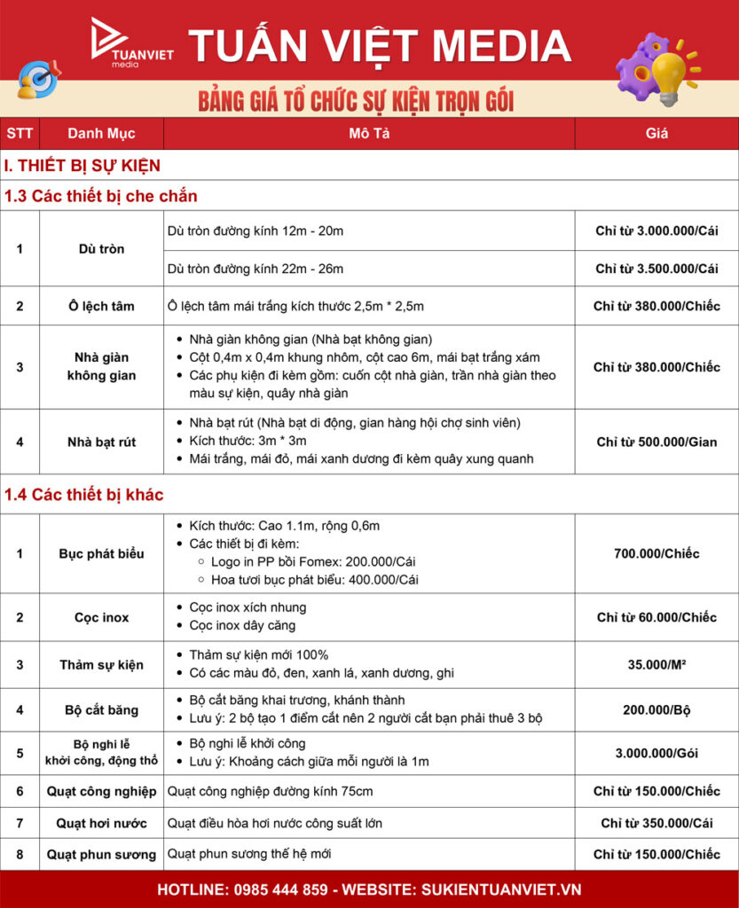 bảng báo giá tổ chức sự kiện