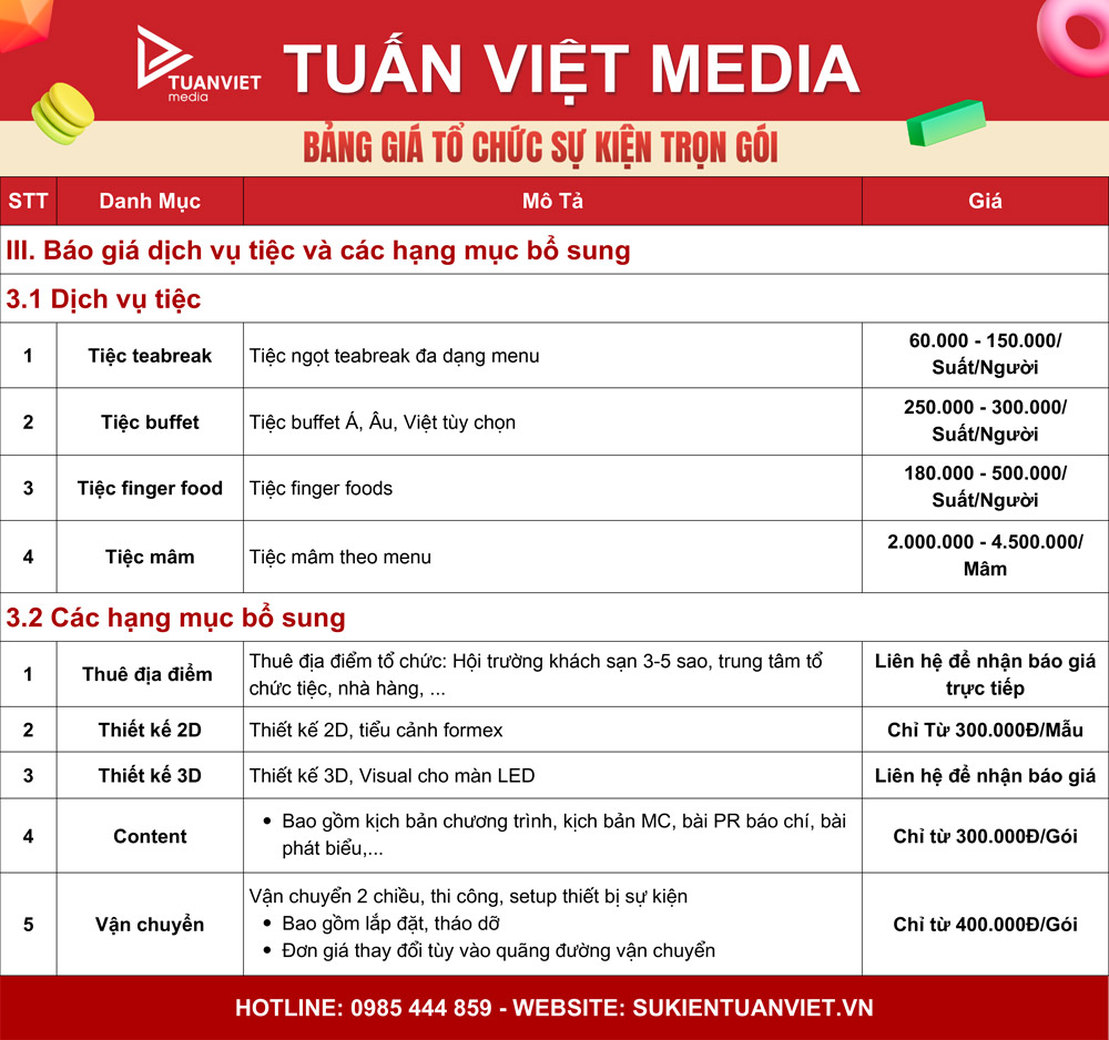 bảng báo giá tổ chức sự kiện trọn gói tuấn việt media