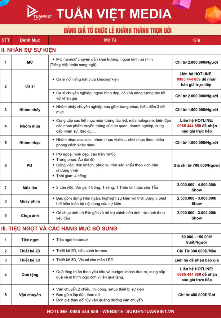 báo giá tổ chức lễ khánh thành
