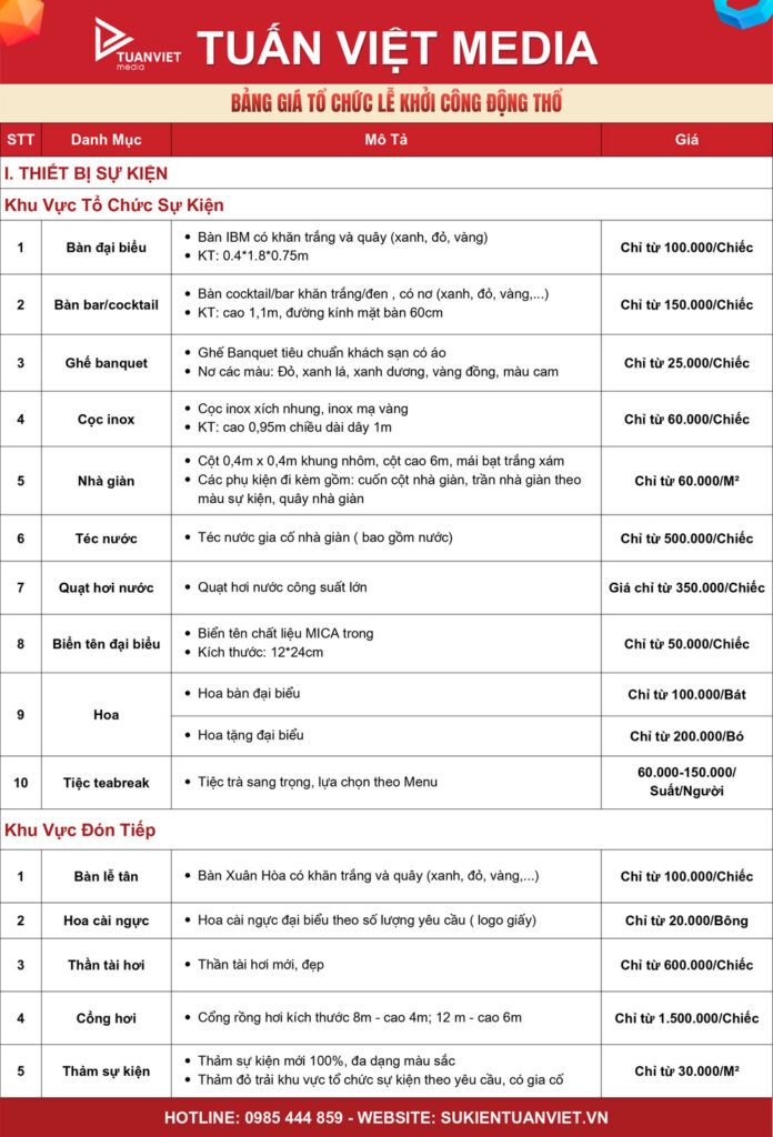 báo giá tổ chức lễ động thổ