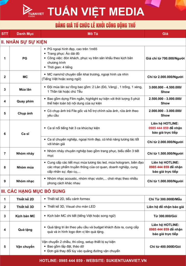 báo giá tổ chức lễ khởi công động thổ