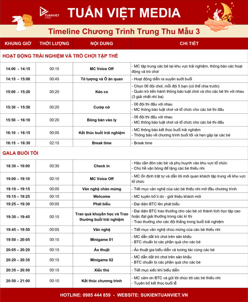 mẫu timeline chương trình trung thu