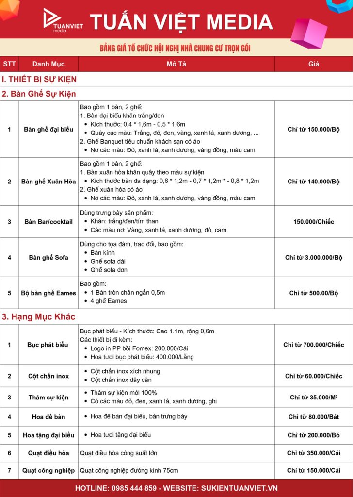 báo giá tổ chức hội nghị nhà chung cư