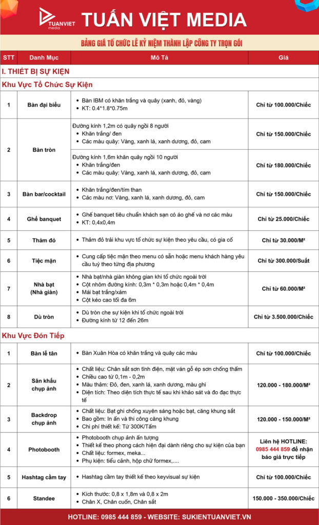 báo giá tổ chức lễ kỷ niệm thành lập công ty