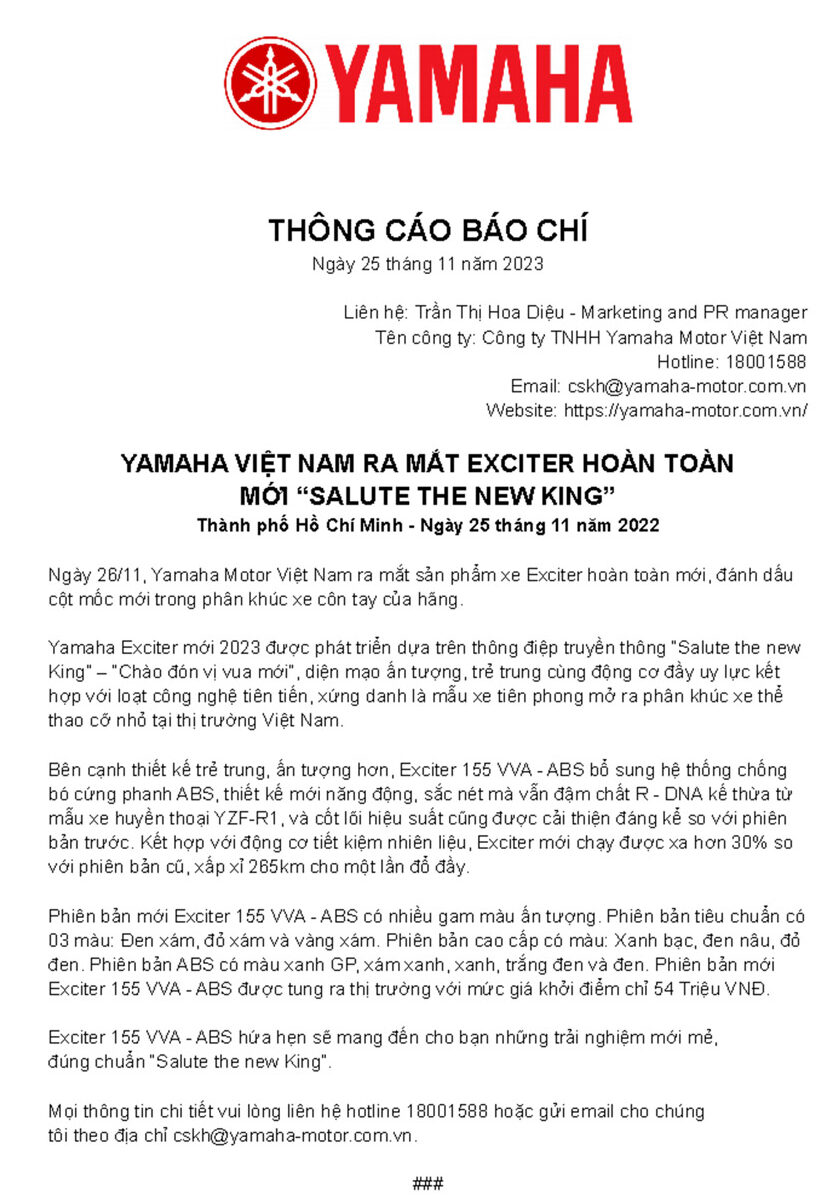 mẫu thông cáo báo chí ra mắt sản phẩm mới chi tiết