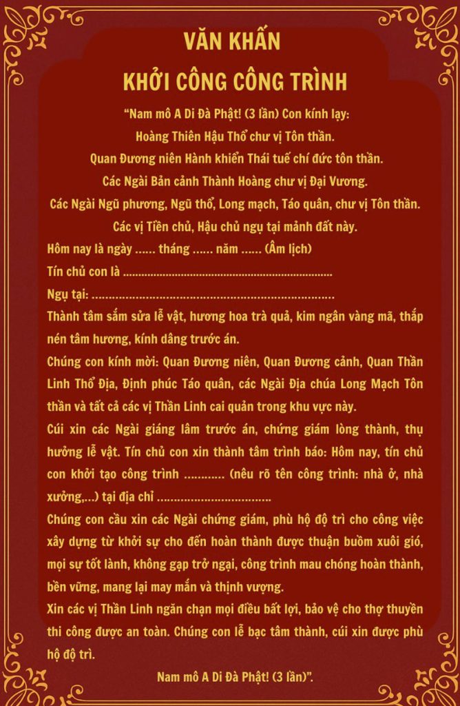 bài cúng khởi công xây dựng