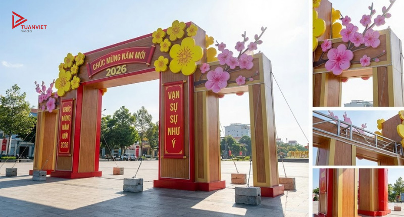 cổng chào tết ngoài trời