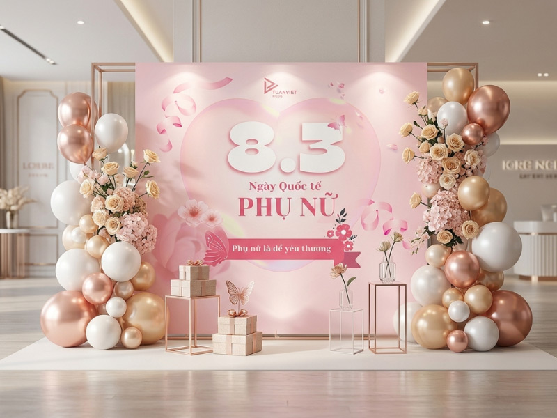 trang trí backdrop 8/3