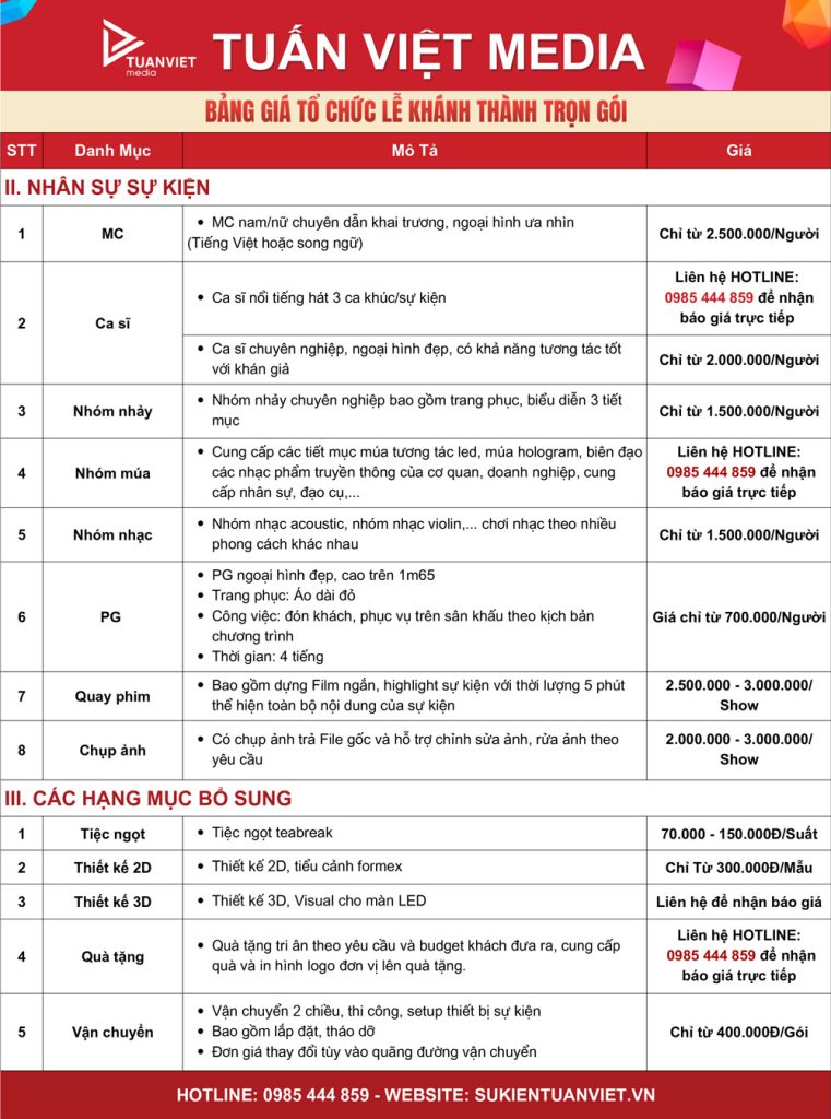 báo giá tổ chức lễ khánh thành