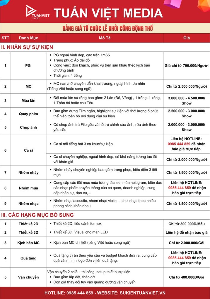 báo giá tổ chức lễ khởi công động thổ