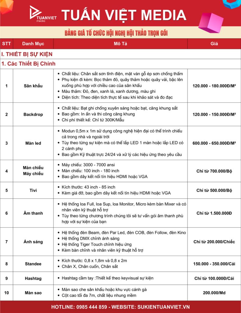 báo giá tổ chức hội nghị hội thảo
