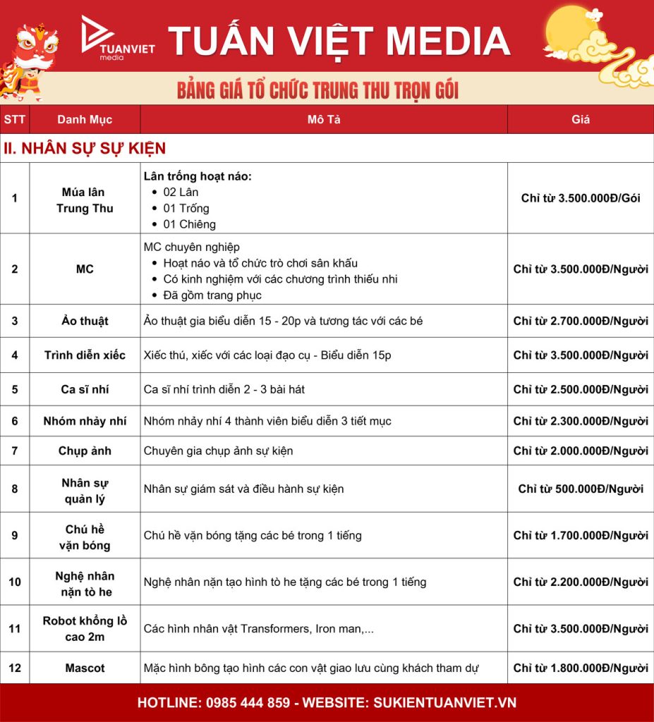 báo giá tổ chức trung thu trọn gói tuấn việt media